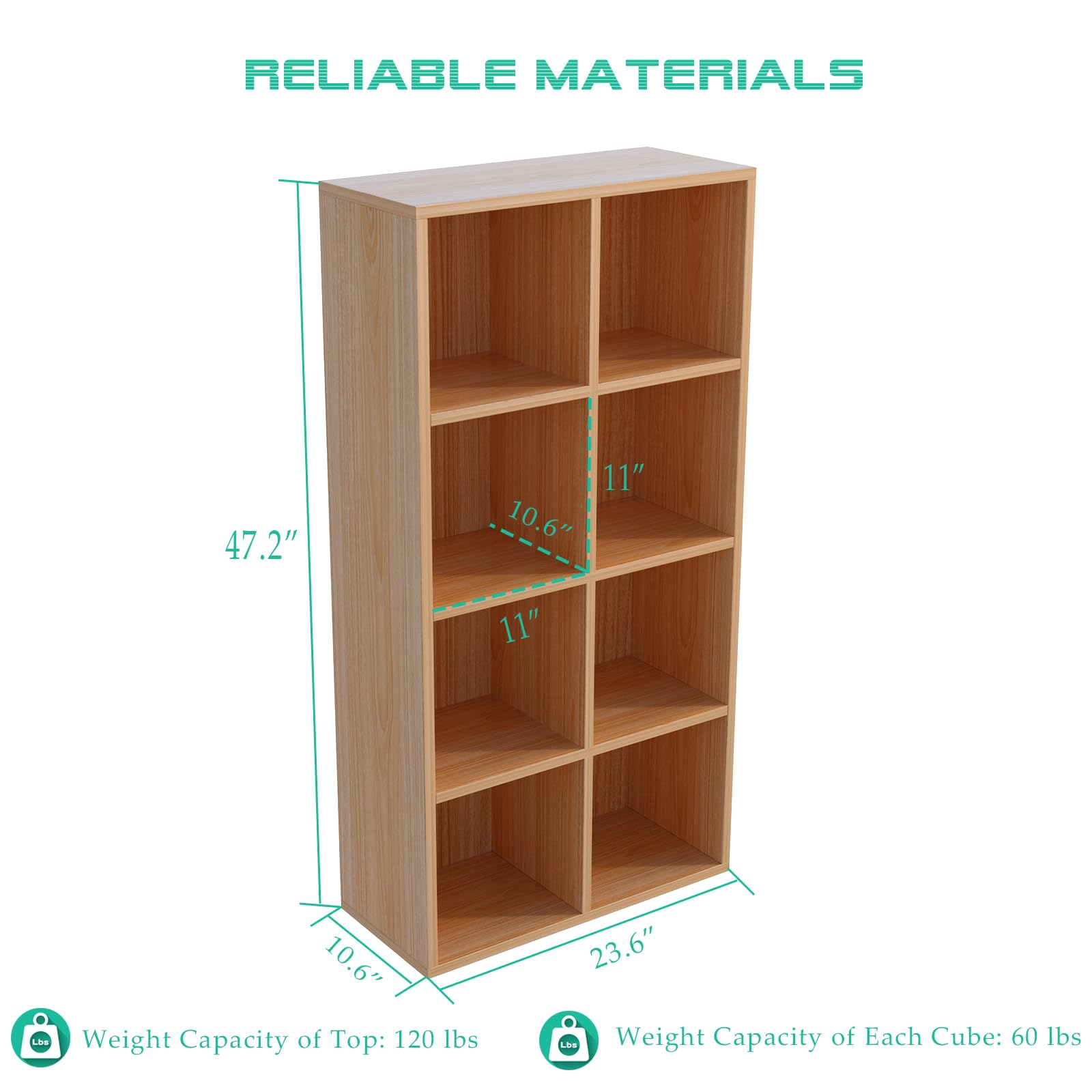 OSCHF 8-Cube Storage Shelf Bookcase, Oak | Wooden 4-Tier Open
